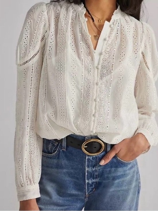 Anthropologie Tops - Anthropologie White Eyelet Button-Front Blouse M